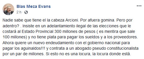 BLAS MEZA EVANS: QUE TIENE EN LA CABEZA ARCIONI?