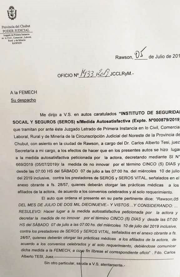 SEROS presentó una medida judicial para impedir que los médicos corten las prestaciones