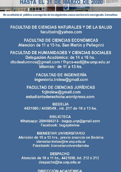 UNPSJB:  las sedes Comodoro Rivadavia, Esquel, Puerto Madryn y Trelew han suspendido a partir del lunes 16 todas las actividades académicas presenciales