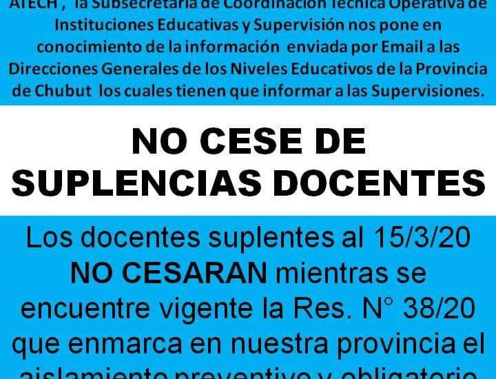 ATENCIÓN DOCENTES: COMUNICADO SOBRE CERTIFICADOS DE ESCOLARIDAD Y NO CESE DE SUPLENTES