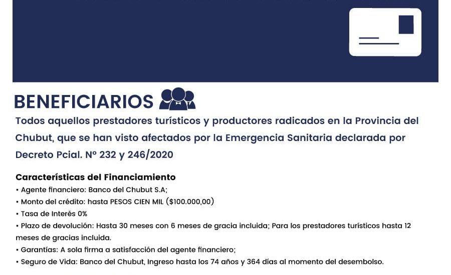 EL GOBIERNO DEL CHUBUT LANZÓ FINANCIAMIENTO A  TASA 0 PARA PRESTADORES TURÍSTICOS Y PRODUCTORES