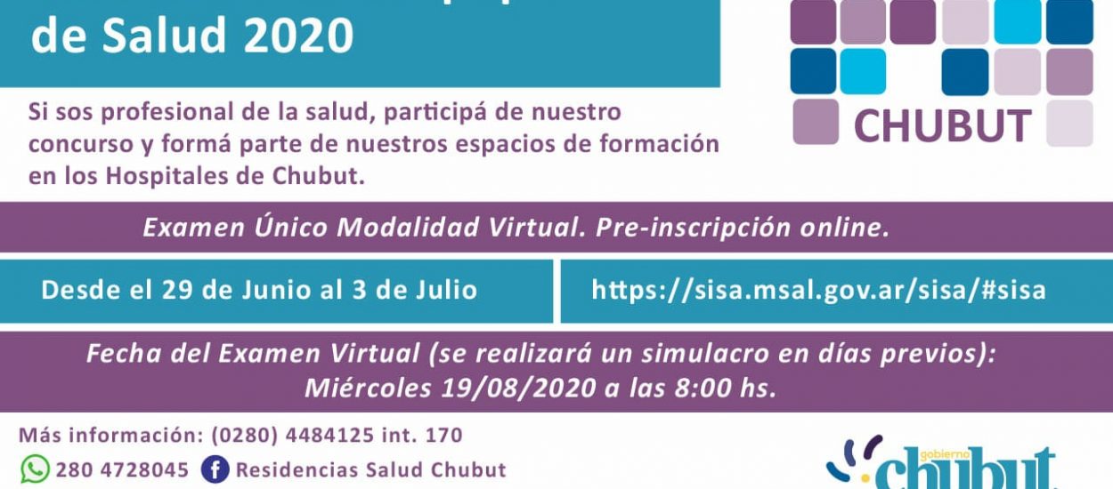 CHUBUT REABRIÓ LA INSCRIPCIÓN A LAS “RESIDENCIAS DEL EQUIPO DE SALUD 2020”