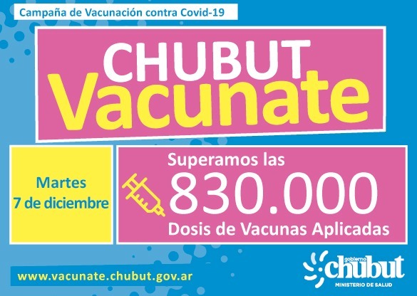 CHUBUT APLICÓ MÁS DE 830.000 DOSIS DE VACUNAS CONTRA EL COVID-19