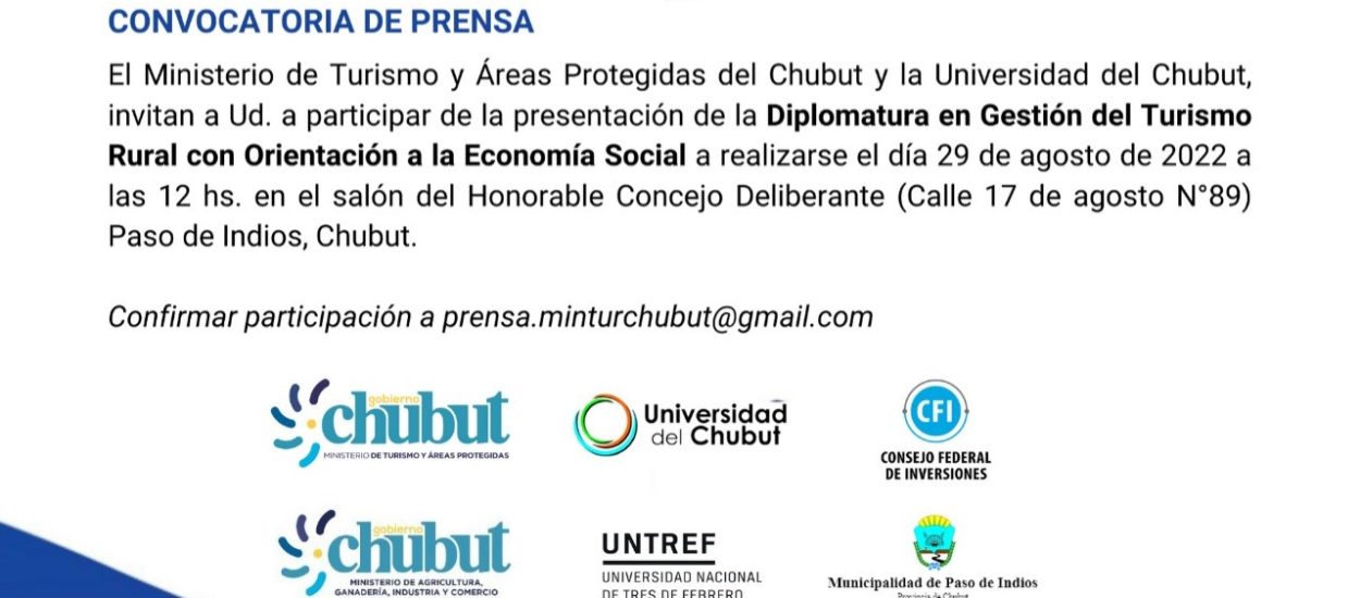 El Gobierno provincial presentará en Paso de Indios la Diplomatura en Gestión del Turismo Rural con Orientación a la Economía Social 