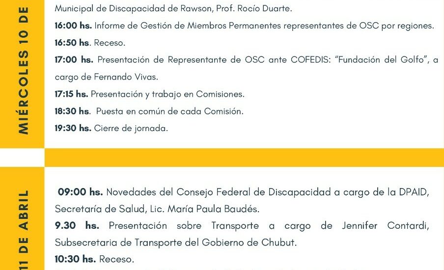 El Gobierno del Chubut realizará la 55° Asamblea del Consejo Provincial de Discapacidad en Rawson